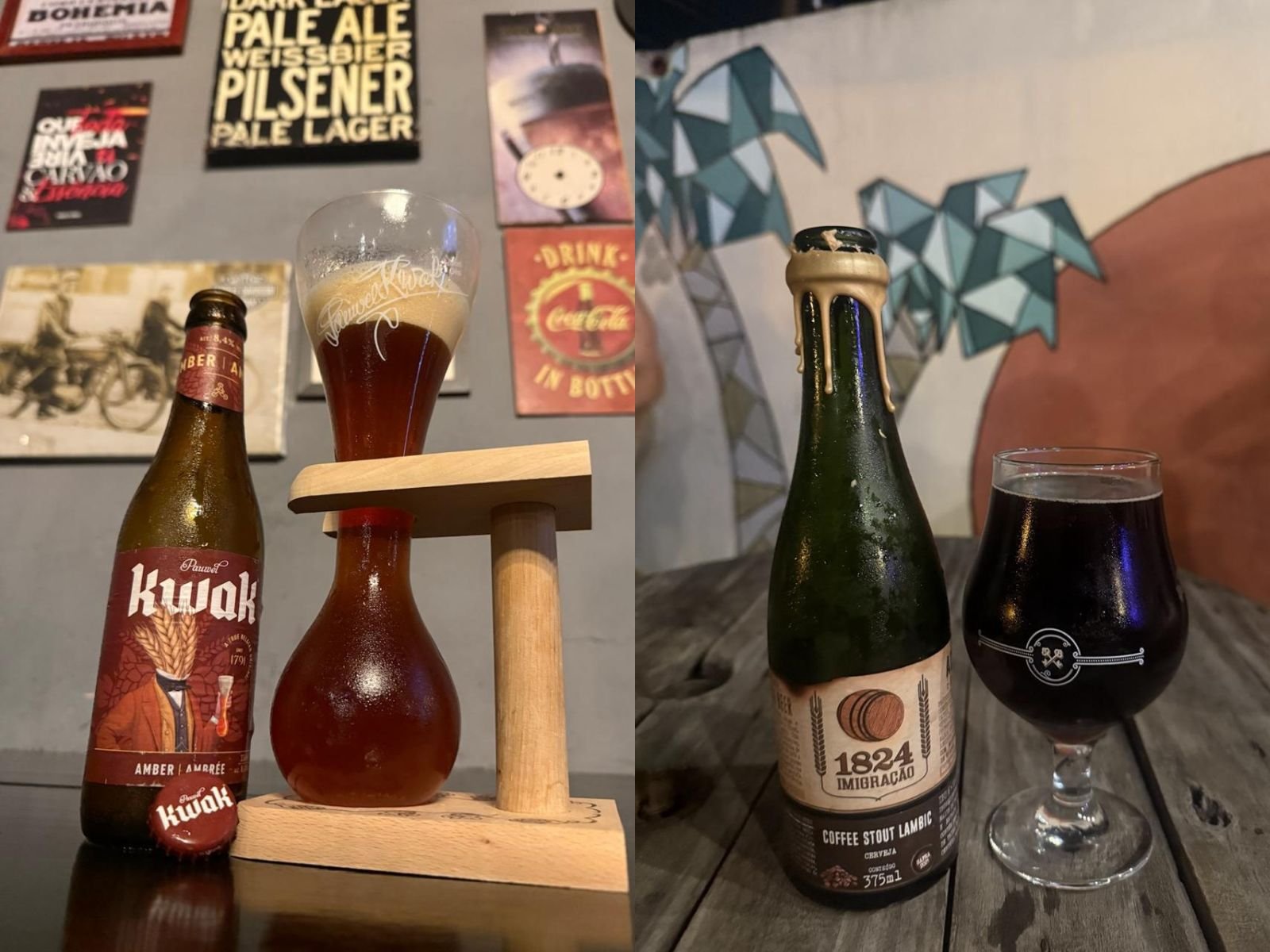 Prateleira do Empório Albano's com dezenas de rótulos de cerveja artesanal